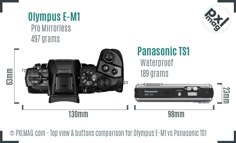 Olympus E-M1 vs Panasonic TS1 top view buttons comparison