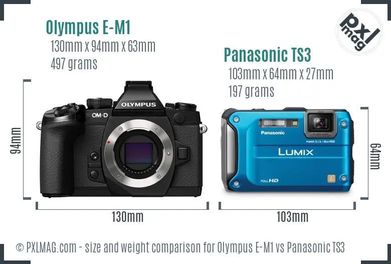 Olympus E-M1 vs Panasonic TS3 size comparison