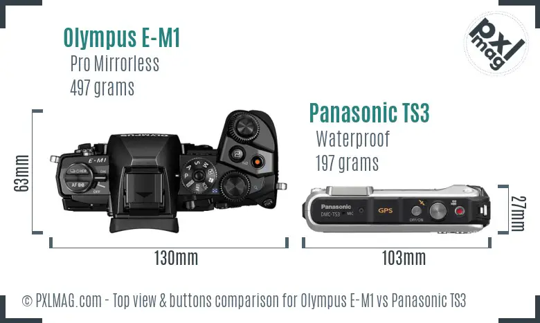 Olympus E-M1 vs Panasonic TS3 top view buttons comparison