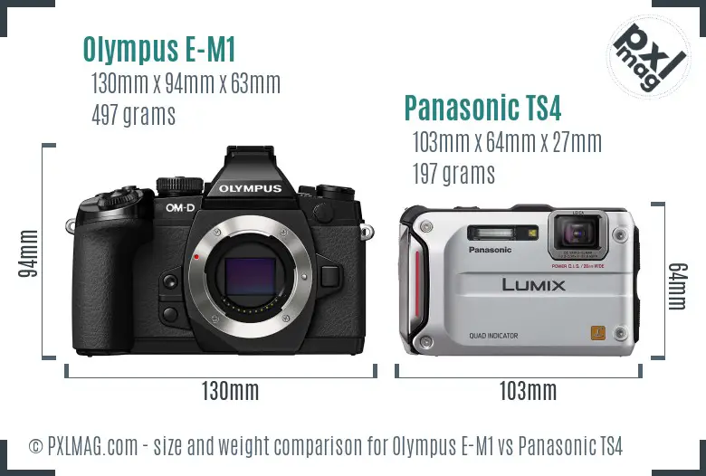 Olympus E-M1 vs Panasonic TS4 size comparison