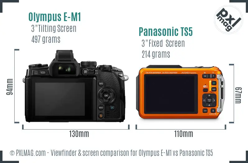 Olympus E-M1 vs Panasonic TS5 Screen and Viewfinder comparison