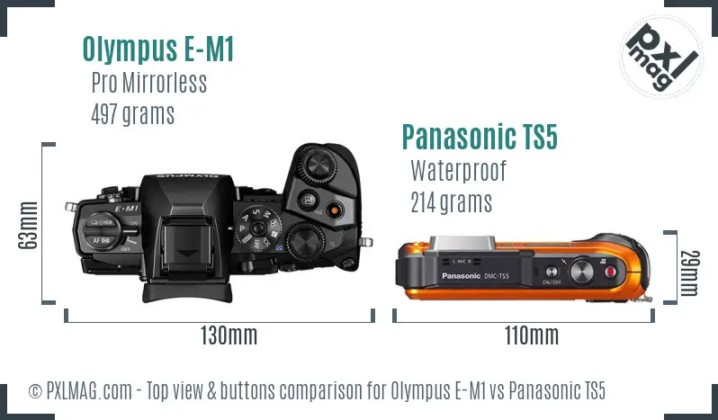 Olympus E-M1 vs Panasonic TS5 top view buttons comparison