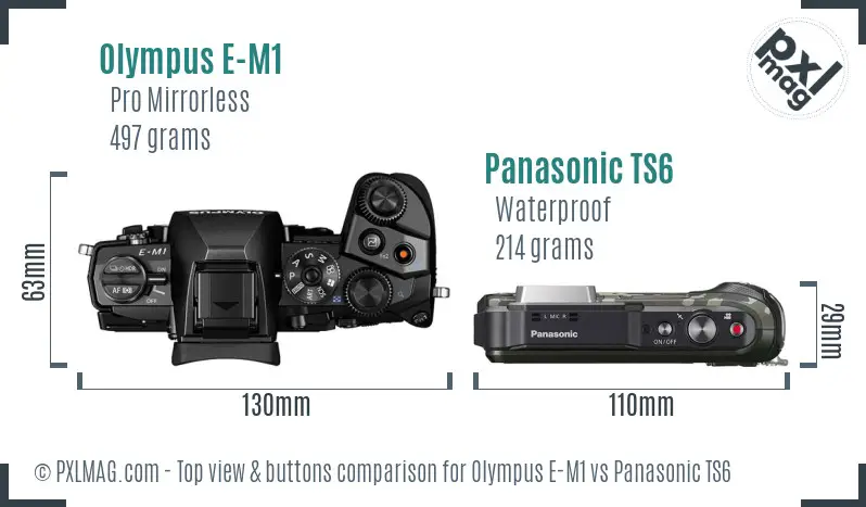 Olympus E-M1 vs Panasonic TS6 top view buttons comparison