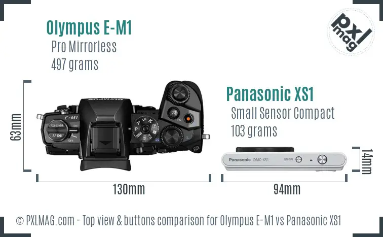 Olympus E-M1 vs Panasonic XS1 top view buttons comparison