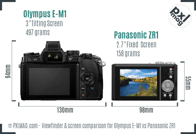 Olympus E-M1 vs Panasonic ZR1 Screen and Viewfinder comparison