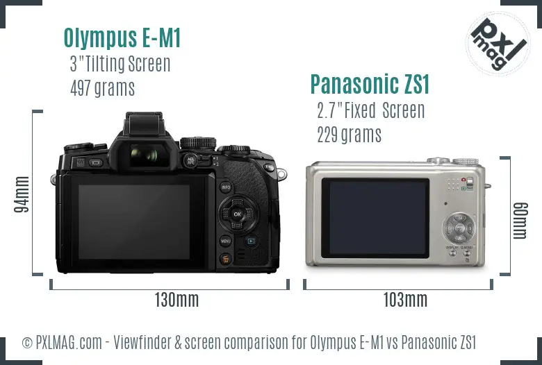 Olympus E-M1 vs Panasonic ZS1 Screen and Viewfinder comparison
