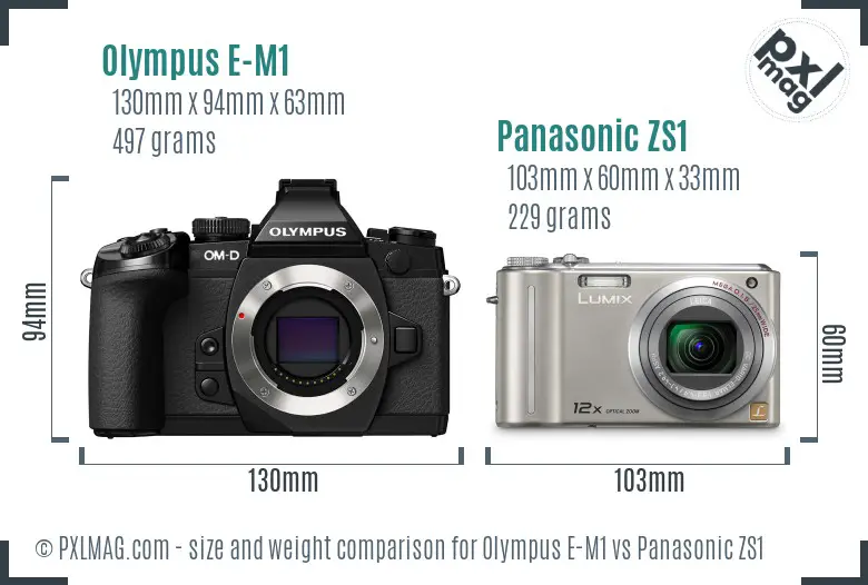 Olympus E-M1 vs Panasonic ZS1 size comparison