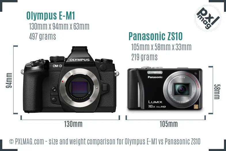 Olympus E-M1 vs Panasonic ZS10 size comparison
