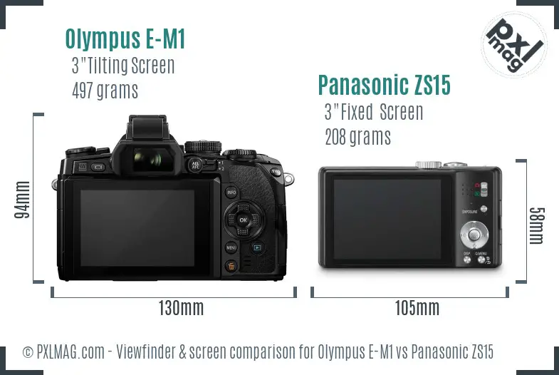 Olympus E-M1 vs Panasonic ZS15 Screen and Viewfinder comparison