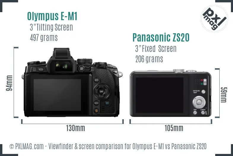 Olympus E-M1 vs Panasonic ZS20 Screen and Viewfinder comparison