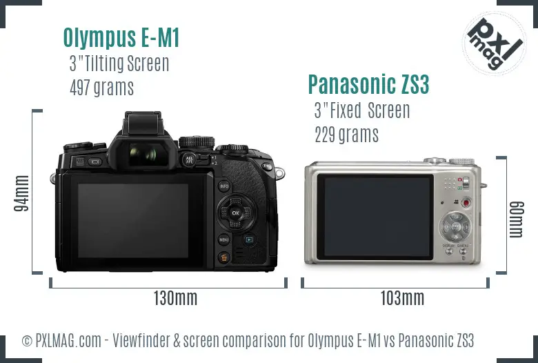 Olympus E-M1 vs Panasonic ZS3 Screen and Viewfinder comparison