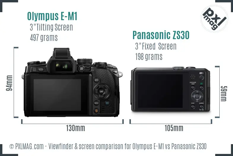 Olympus E-M1 vs Panasonic ZS30 Screen and Viewfinder comparison