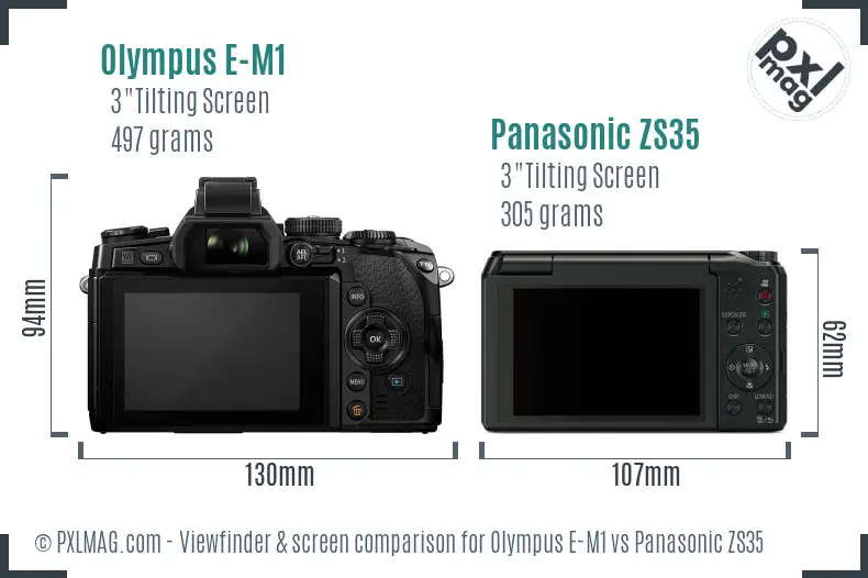 Olympus E-M1 vs Panasonic ZS35 Screen and Viewfinder comparison