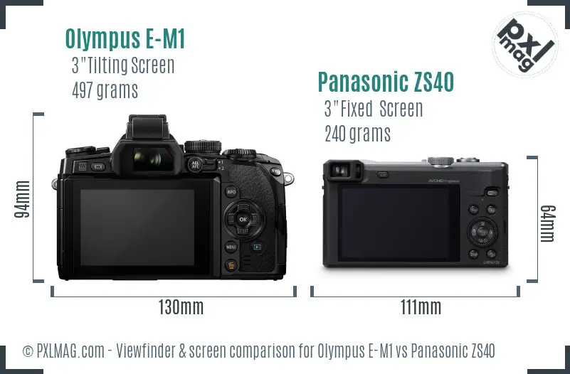 Olympus E-M1 vs Panasonic ZS40 Screen and Viewfinder comparison
