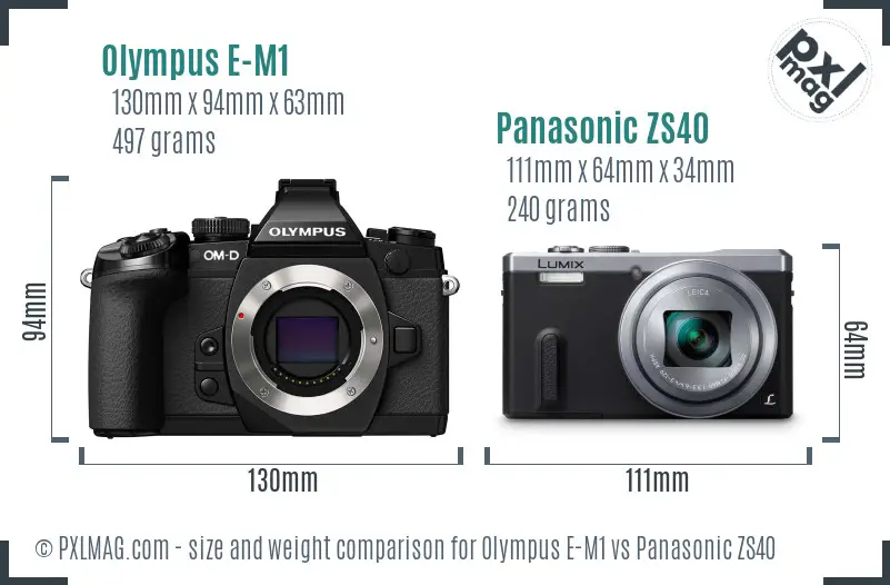 Olympus E-M1 vs Panasonic ZS40 size comparison