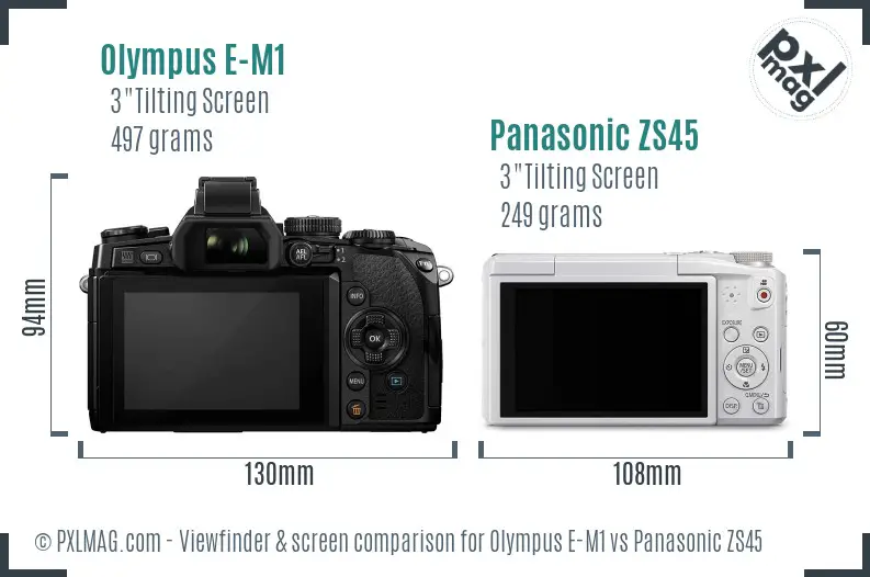 Olympus E-M1 vs Panasonic ZS45 Screen and Viewfinder comparison