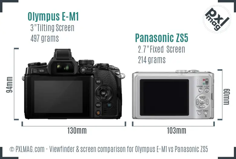 Olympus E-M1 vs Panasonic ZS5 Screen and Viewfinder comparison