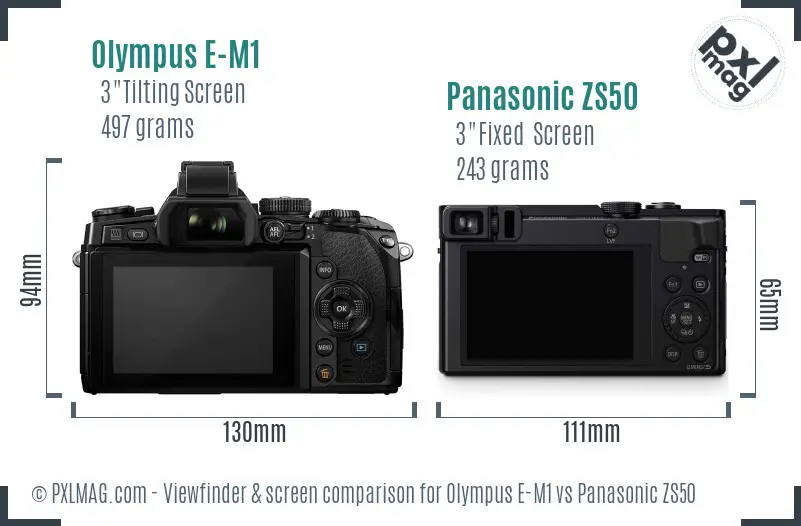 Olympus E-M1 vs Panasonic ZS50 Screen and Viewfinder comparison