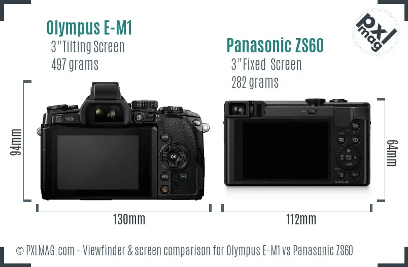 Olympus E-M1 vs Panasonic ZS60 Screen and Viewfinder comparison