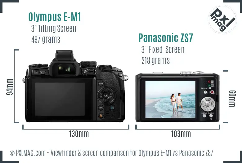 Olympus E-M1 vs Panasonic ZS7 Screen and Viewfinder comparison