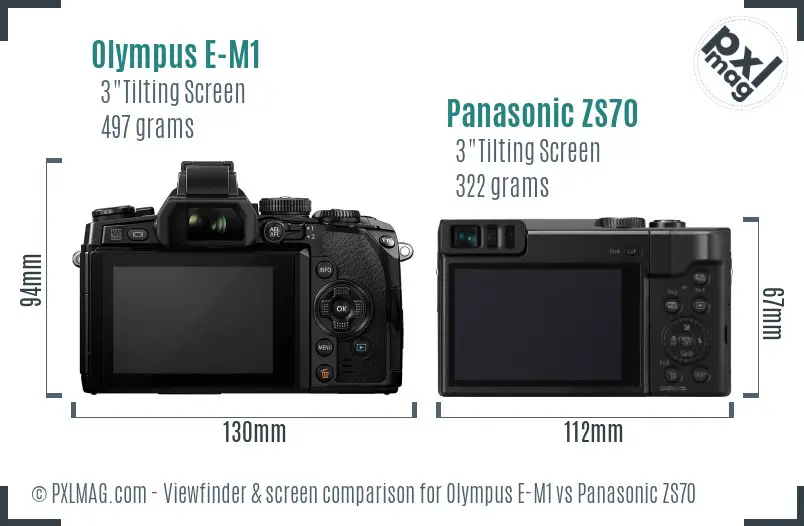 Olympus E-M1 vs Panasonic ZS70 Screen and Viewfinder comparison