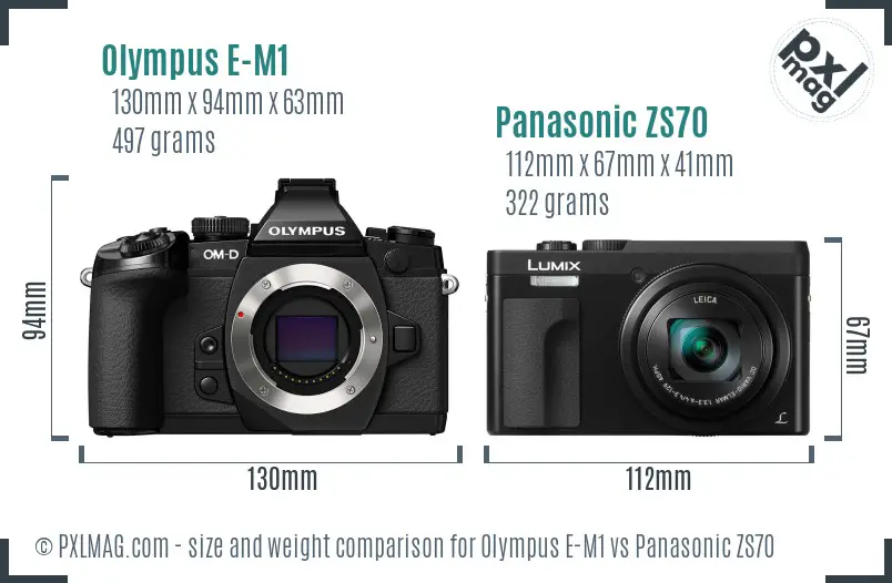 Olympus E-M1 vs Panasonic ZS70 size comparison
