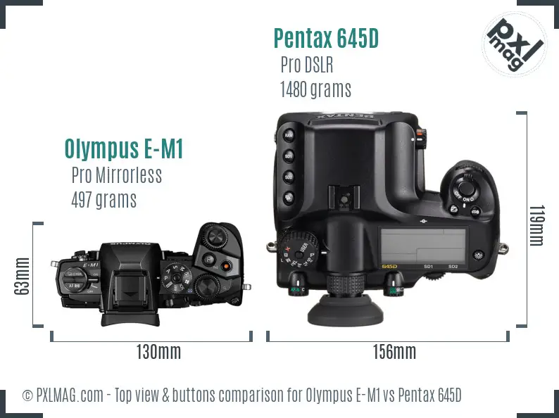 Olympus E-M1 vs Pentax 645D top view buttons comparison