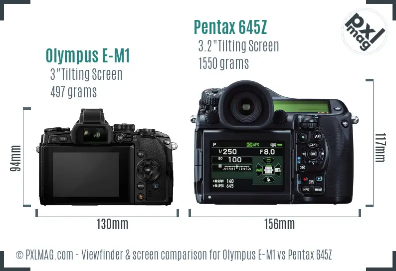 Olympus E-M1 vs Pentax 645Z Screen and Viewfinder comparison