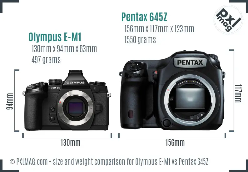 Olympus E-M1 vs Pentax 645Z size comparison