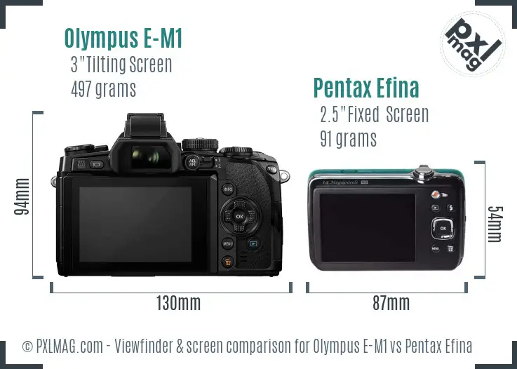 Olympus E-M1 vs Pentax Efina Screen and Viewfinder comparison