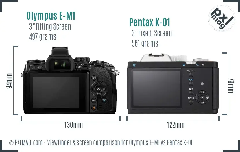 Olympus E-M1 vs Pentax K-01 Screen and Viewfinder comparison