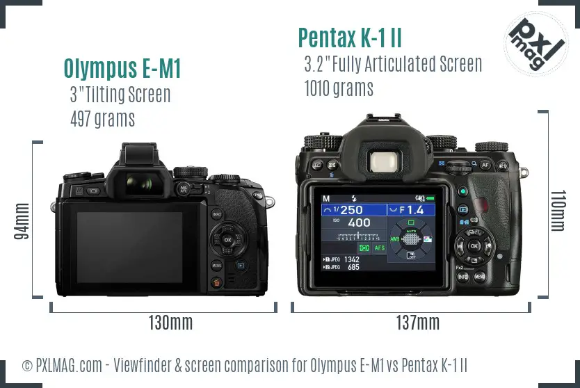 Olympus E-M1 vs Pentax K-1 II Screen and Viewfinder comparison