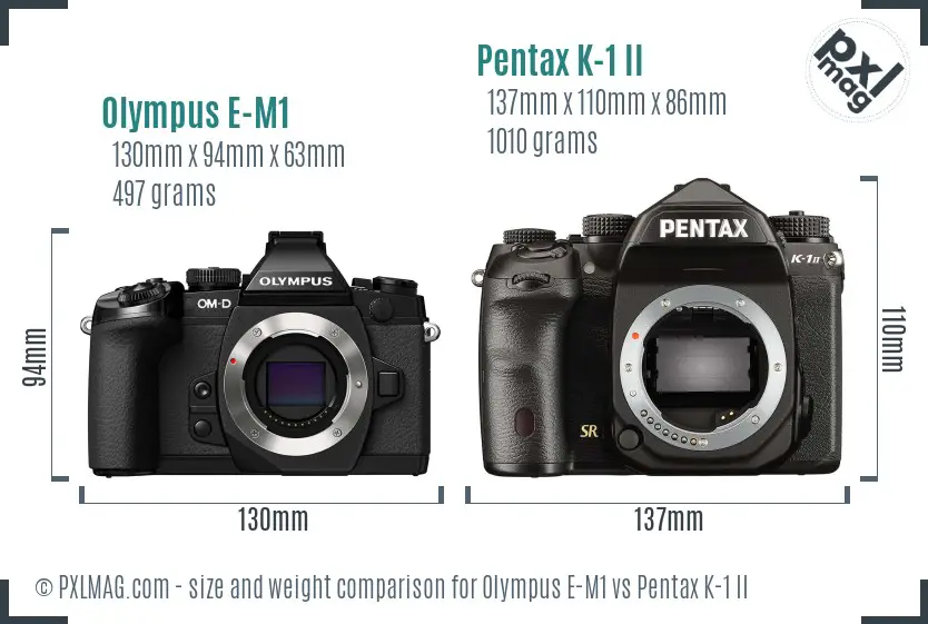 Olympus E-M1 vs Pentax K-1 II size comparison