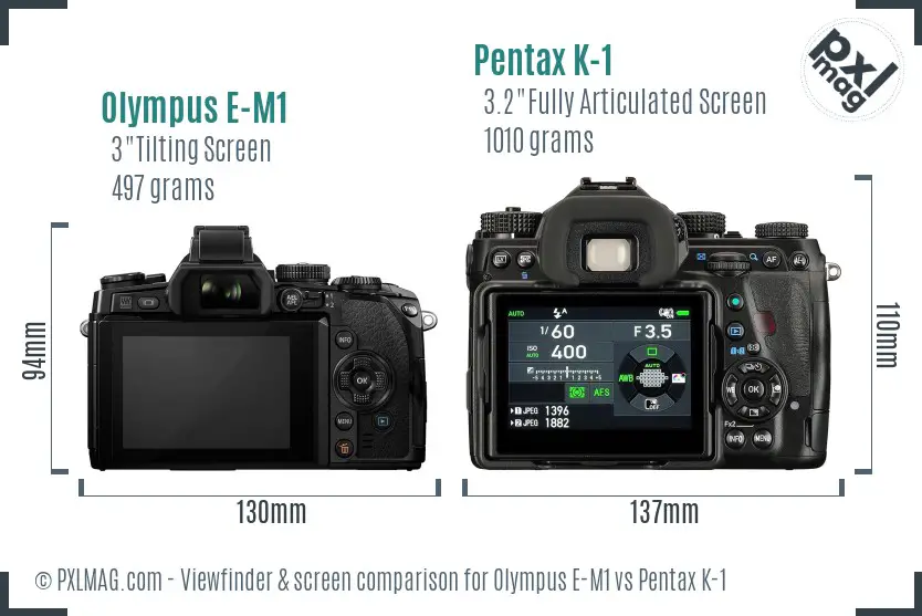 Olympus E-M1 vs Pentax K-1 Screen and Viewfinder comparison