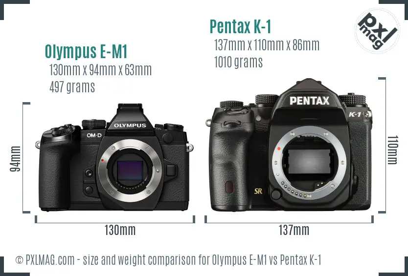 Olympus E-M1 vs Pentax K-1 size comparison