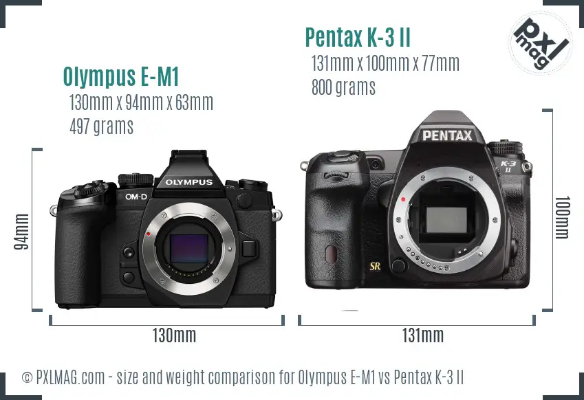 Olympus E-M1 vs Pentax K-3 II size comparison