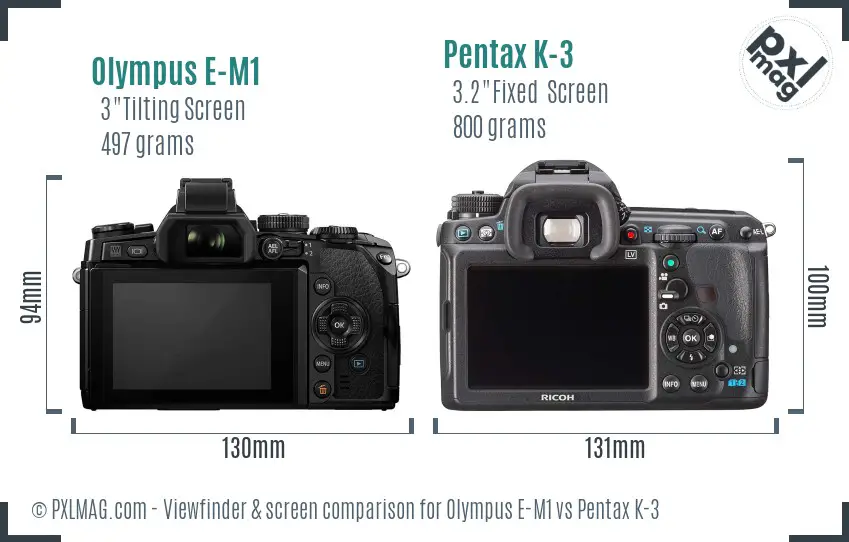 Olympus E-M1 vs Pentax K-3 Screen and Viewfinder comparison