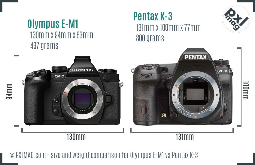 Olympus E-M1 vs Pentax K-3 size comparison