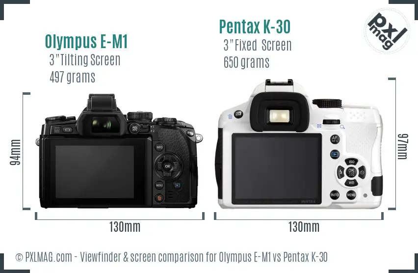Olympus E-M1 vs Pentax K-30 Screen and Viewfinder comparison