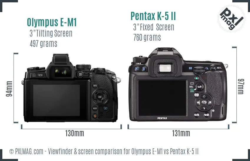 Olympus E-M1 vs Pentax K-5 II Screen and Viewfinder comparison