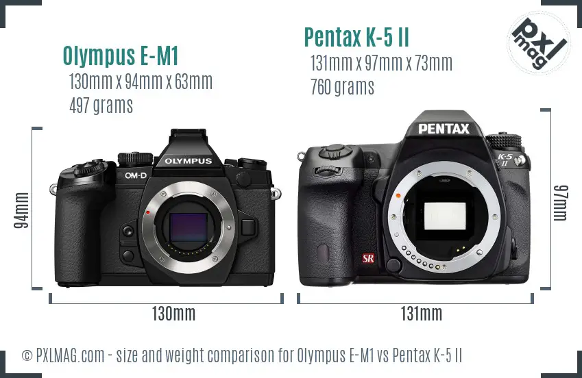 Olympus E-M1 vs Pentax K-5 II size comparison