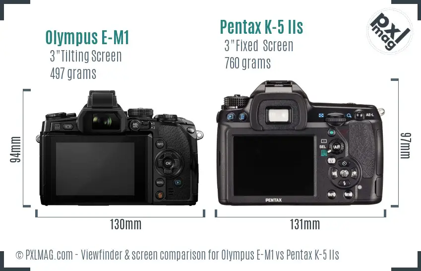 Olympus E-M1 vs Pentax K-5 IIs Screen and Viewfinder comparison