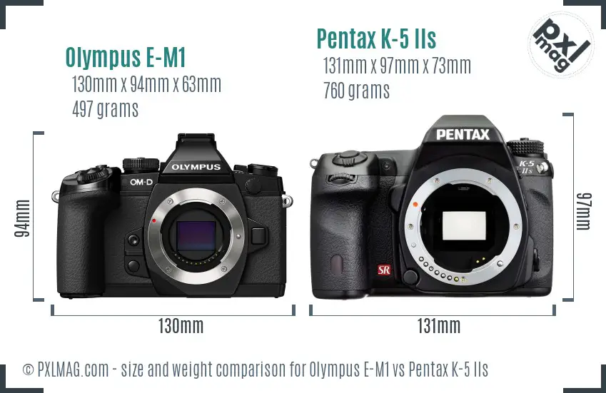 Olympus E-M1 vs Pentax K-5 IIs size comparison