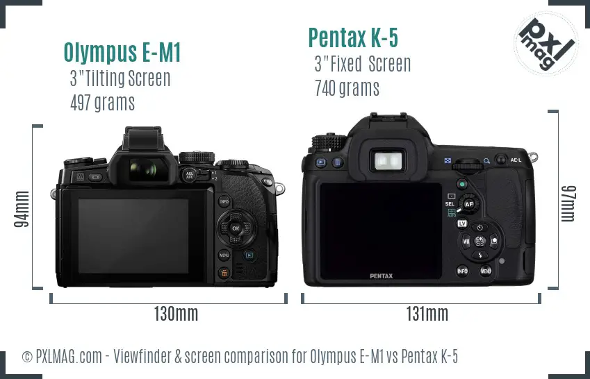Olympus E-M1 vs Pentax K-5 Screen and Viewfinder comparison