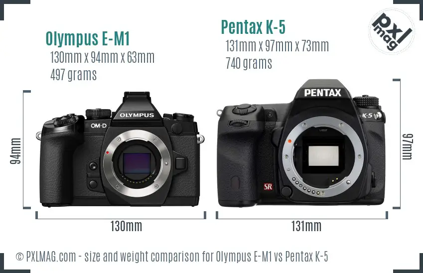 Olympus E-M1 vs Pentax K-5 size comparison