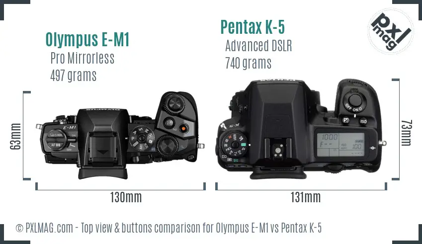 Olympus E-M1 vs Pentax K-5 top view buttons comparison
