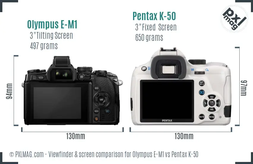 Olympus E-M1 vs Pentax K-50 Screen and Viewfinder comparison