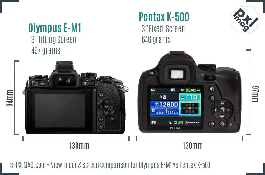 Olympus E-M1 vs Pentax K-500 Screen and Viewfinder comparison