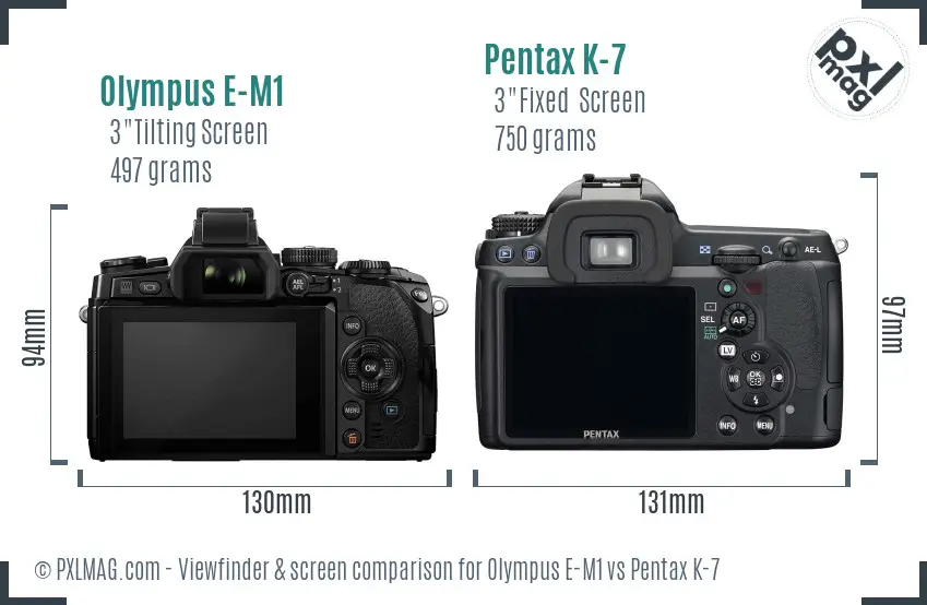 Olympus E-M1 vs Pentax K-7 Screen and Viewfinder comparison