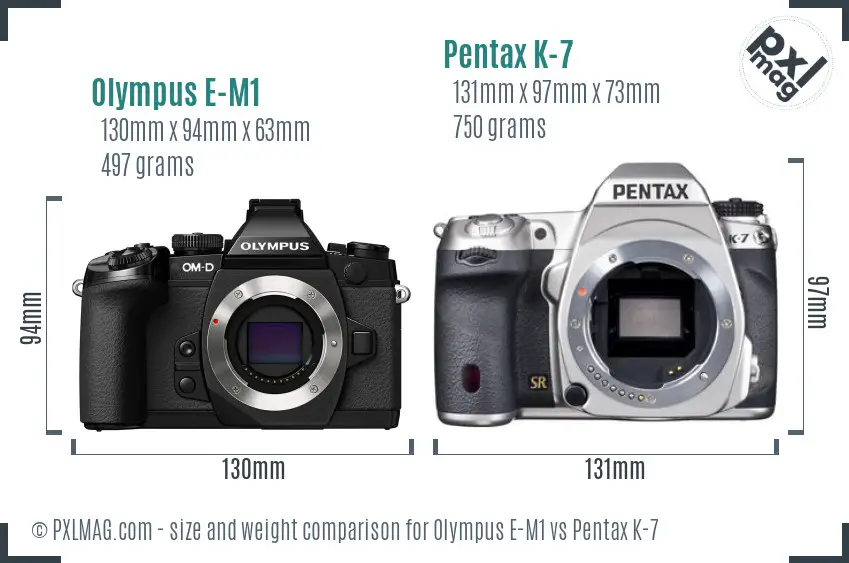 Olympus E-M1 vs Pentax K-7 size comparison